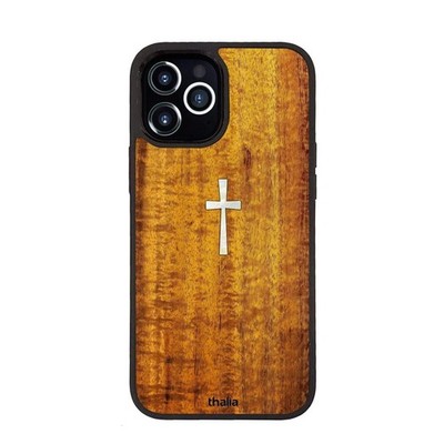 Thalia Hawaiian Koa Wood Case for iPhone 15 Plus | Mother of Pearl Cross