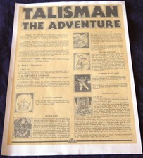 Talisman "The Adventure" Double Sided Rule Sheet 1986