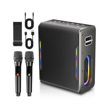 Karaoke Machine with Two Wireless Microphones, Powerful Portable Bluetooth