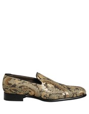 Dolce & Gabbana Gold Brocade Slip On Men Dress Loafers Men's Shoes