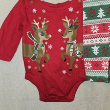 Girls Holiday Time Christmas Outfit Shirt  Leggings Deer Fair Isle 0-3 Mons NEW