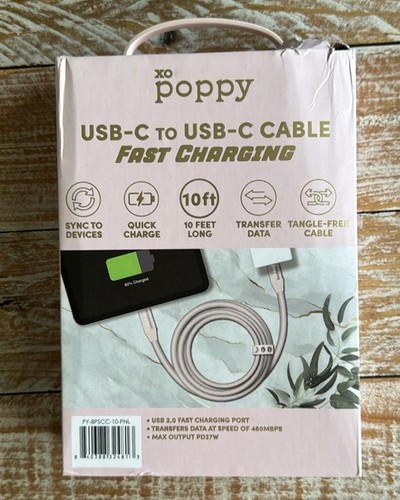 XO Poppy Fast Charging USB-C To USB-C Cable 10 Feet Pink - 第 2/6 張圖片