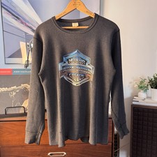 RARE Chrome 3D Emblem Harley Davidson Thermal Shirt 80s Men s Large Waffle