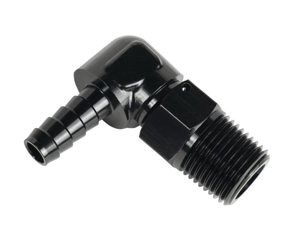 Derale 59408, One Black Aluminum Fitting 90 Degree 7/8-14 To 1/2In Barb Performa — 第 3/4 张图片