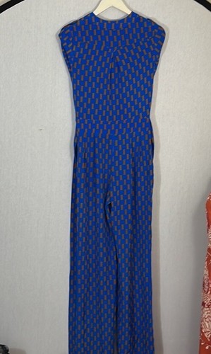 Mono Diane Von Furstenberg 100 % azul seda con cinturón envolvente sintético naranja talla 2 - Imagen 7 de 7