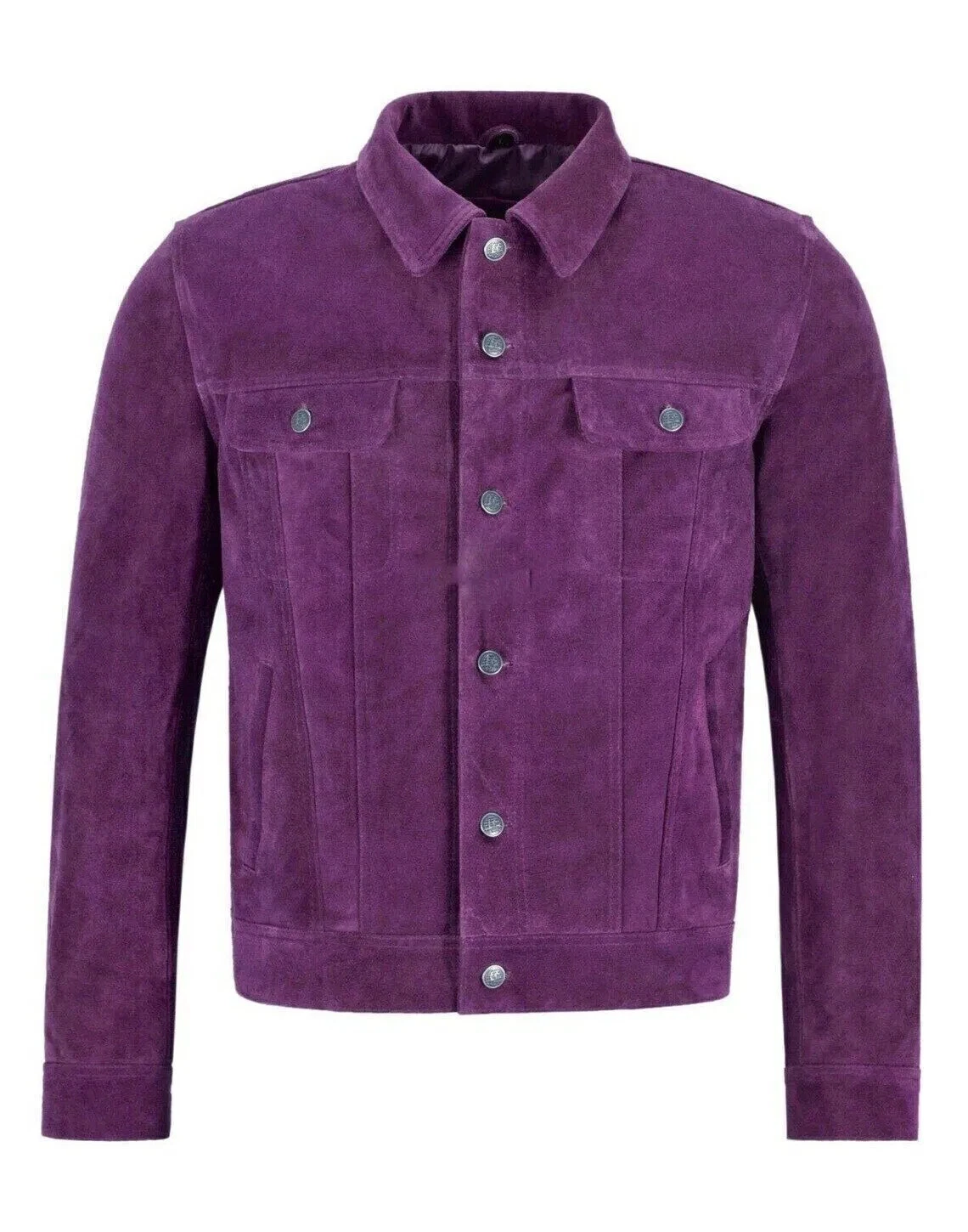 Mens Purple Suede Leather Trucker Jacket Pure Suede Custom Made Coat Jacket