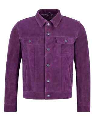 Mens Purple Suede Leather Trucker Jacket Pure Suede Custom Made Coat Jacket