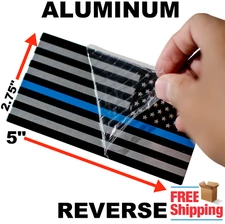 3D METAL Thin Blue Line American Flag Sticker Police Officer Decal HUGE 5"x2.75"