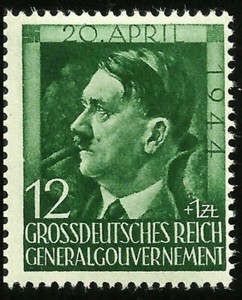 1944 WWII Nazi Occupied Poland Adolf Hitler Last Birthday Original Mint Stamp