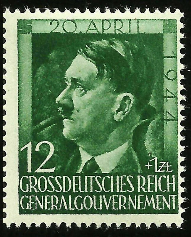 1944 WWII Nazi Occupied Poland Adolf Hitler Last Birthday Original Mint Stamp