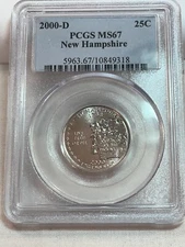 2007-D New Hampshire State Quarter PCGS MS67 Cert# 10849318
