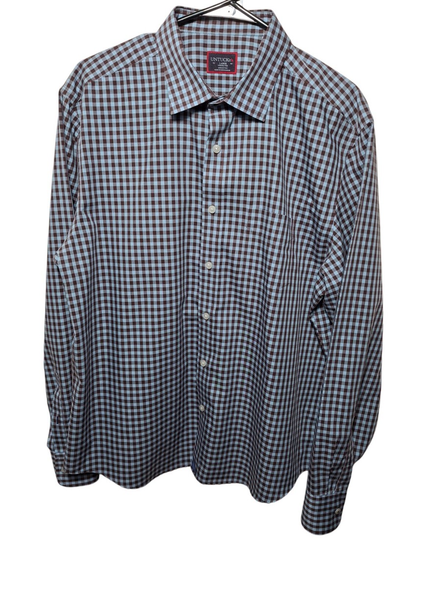 Untuckit Long Sleeve Button Front Shirt Gingham Check Performance  