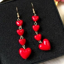 Long Cascading HEART Valentine's Day TASSEL Red Dangle Betsey Johnson Earrings