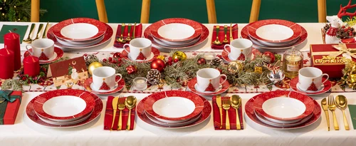 VEWEET Porcelain Christmas Dinnerware Set Round Tableware Set Service for 4/6 - Picture 13 of 25