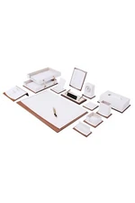Star Lux Leather Desk Organizer Set Walnut Wood Combination Organizer Set- 14PCS