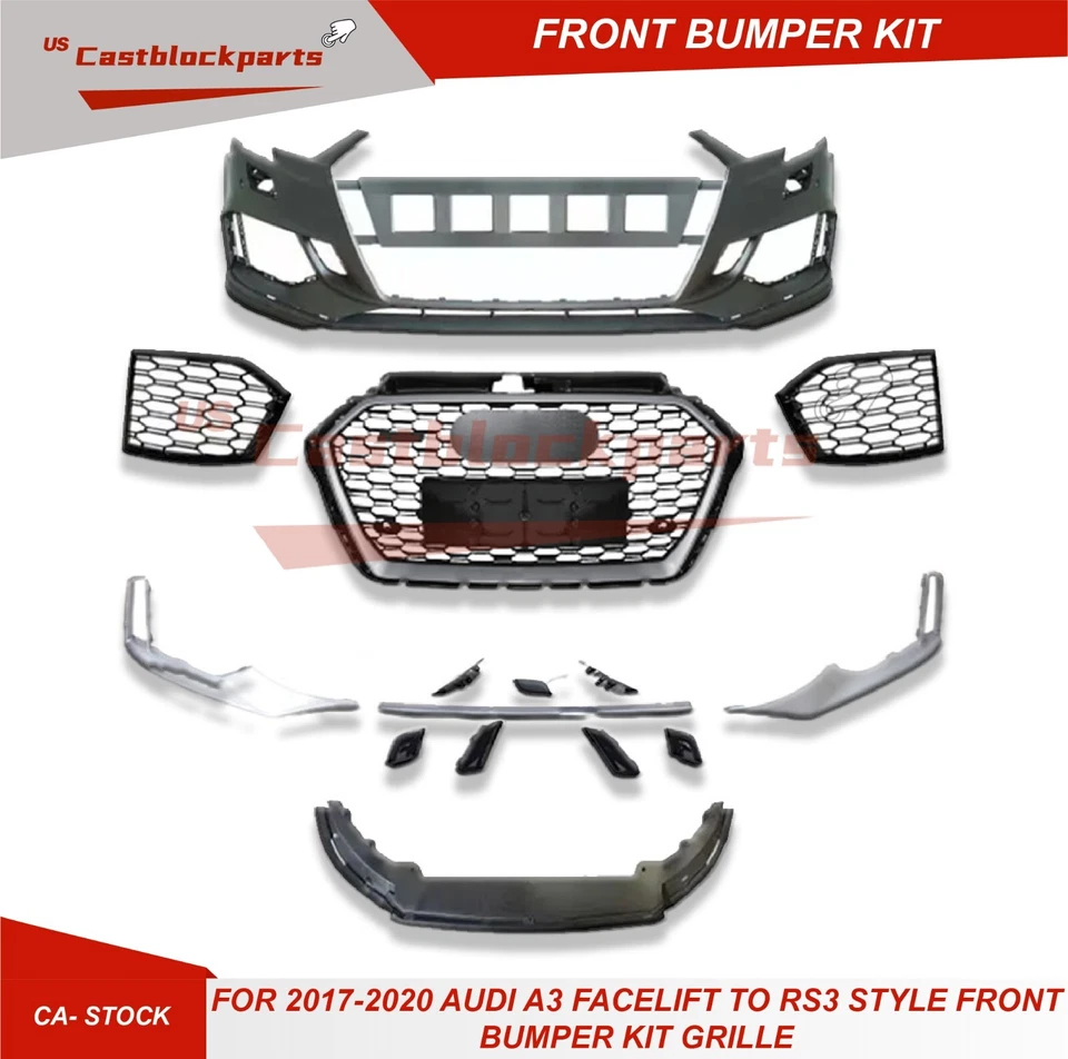 KIT DE CARROCERÍA DE PARACHOQUES DELANTERO CON REJILLA PARA AUDI A3 2017-2019 ACTUALIZACIÓN A RS3 QUATTRO Foto 3 de 4