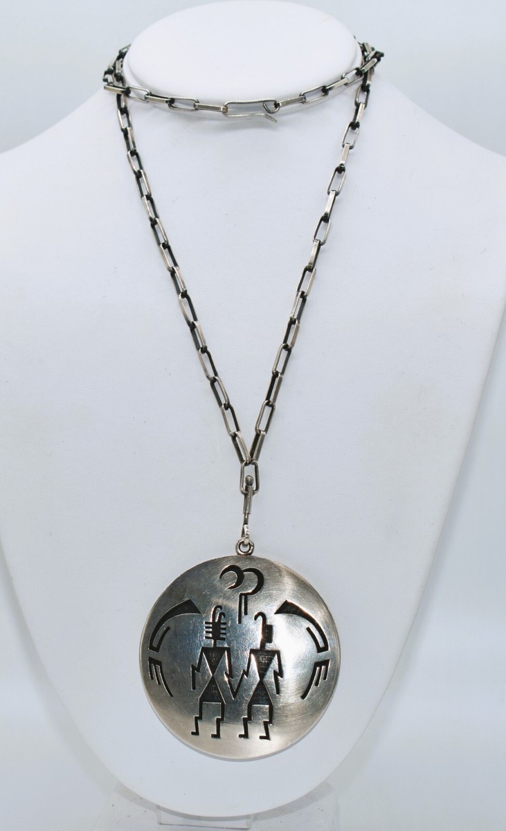 Hopi Overlay Sterling Silver Reversible Large Pendant/Necklace 30