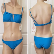 GB Adjustable Keyhole Bralette & High Leg Bikini 2pc Set SZ M Blue