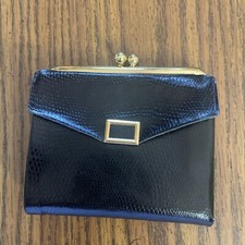 Vintage Baronet Wallet Bifold Snap Zipper Coin Purse Genuine Cowhide Black