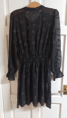 V By Very Ladies Curve Sparkly Sheer Silver Star Lace Up Dress Black Size UK 16 - Picture 5 of 11