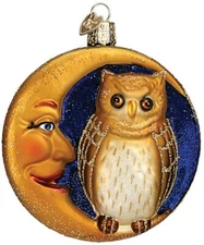 Old World Christmas Glass Ornament, Owl in Moon, 3.75" (With OWC Gift Box)