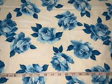 NEW Elegant Blue American Roses on Cream Cotton Sold by 1/2 Yard More Available