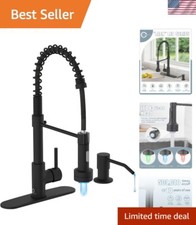 Black Kitchen Faucet with LED light,Kitchen Faucet with Soap Dispenser,Faucet...