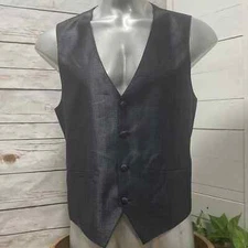Calvin Klein Men's Formal Tuxedo Business Suit Vest Four Button Silver Black L