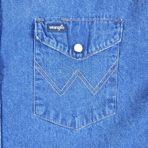 Vintage Wrangler Western Denim Shirt Mens 2XL 19-35 Big Blue Pearl Snap USA - Picture 7 of 10