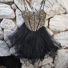 Croset Prom Dress Rhinestones Tulle Black Gold Junior Size 3/4 Dave & Johnny