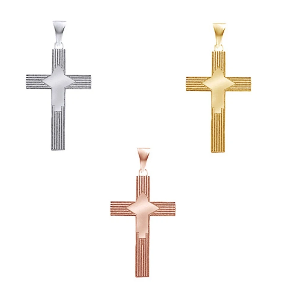 Crucifix Cross Religious Charm Pendant 18K Gold Plated Silver - Imagem 3 de 4