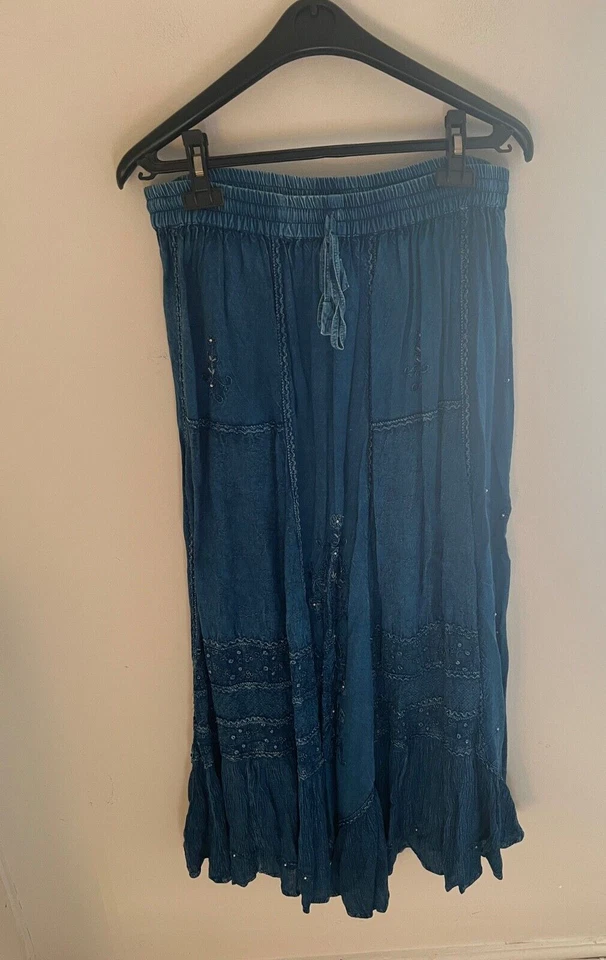 Saia maxi jeans azul vintage romana original Reino Unido 12 - Imagem 2 de 4