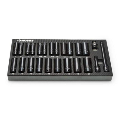 #ad Husky 3 8 in. Drive SAE Metric Deep Impact Socket Set in EVA Foam 24 Pieces $59.95
