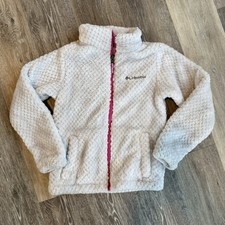 Columbia Girls Fluffy Fleece Zip Up Jacket Light Gray Sherpa Cozy Small