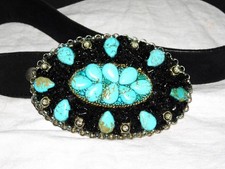 Lauren Hampton Designs Sterling Silver Belt Buckle Faux Turquoise Black Beads