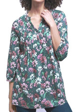 Damart green multi floral blouse tunic top size 16 in vgc