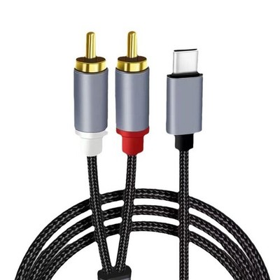 USB C auf 2 Cinch Audio Kabel, Typ C Dual Stereo Aux Kabel, 9 cm, schwarz