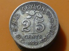 CEYLON (CEYLAN) - 25 CENTS (ARGENT) - 1922 - RECHERCHEE & QUALITE TB+ !
