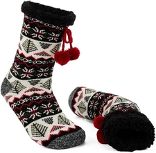 Women's Winter Slipper Socks with Grippers, Warm Cozy Fuzzy Fleece-lined Cabin S