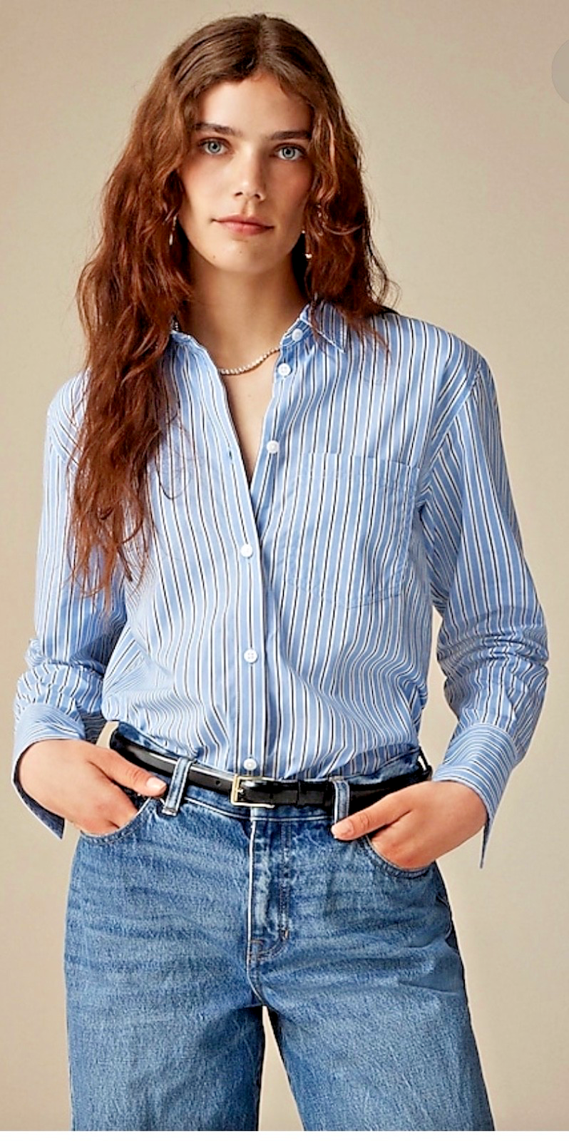 ❤️ J.CREW Garçon Classic Fit Cotton Poplin Dress SHIRT/Striped/Woman sz 00🌟NICE