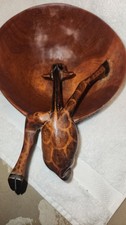 Vintage African Wood Bowl Hand Carved Giraffe Display Piece Awesome Detail 