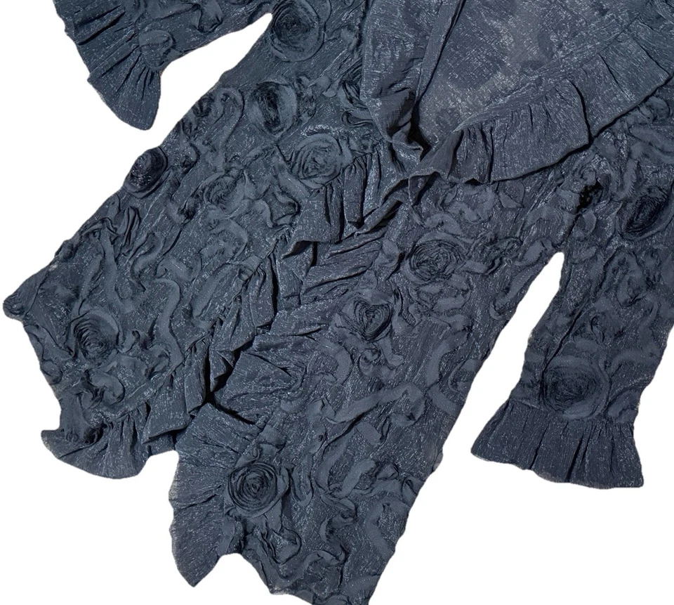 Grace Chuang Stunning Applique Jacket Sz Medium Black Rosette Lightweight Ruffle - Image 4 of 4