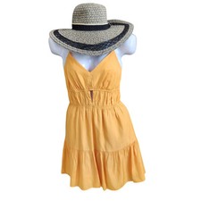 Soft Girl Y2K Baby doll Mini Dress-Empire Waist-Tiered Cutout-Lined-Yellow S