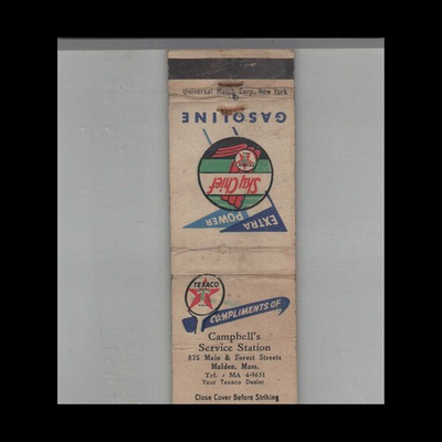 #ad #ad Matchbook Cover Texaco Gas Station Campbell#x27;s Service Station Malden MA $4.95