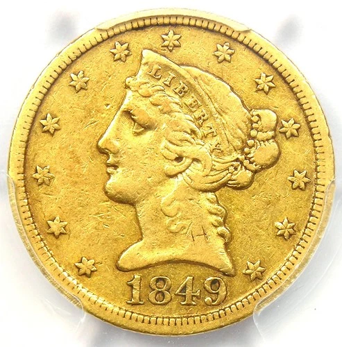 1849-D Liberty Gold Half Eagle $5 - PCGS XF Detail (EF) - Rare Dahlonega Coin!