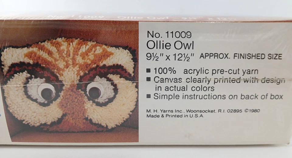 Vintage 1980 MH Shapees OLLIE OWL Latch Hook Kit Wall-Hanging Rug Pillow NEW! - Image 2 of 4