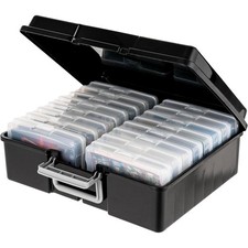 Photo Storage Case with 16 Inner 4" x 6" Picture Holders, Black,Opaque Organizer