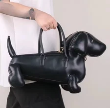 Dachshund Dog Shaped Handbag, PU Leather Shoulder Purse, Black
