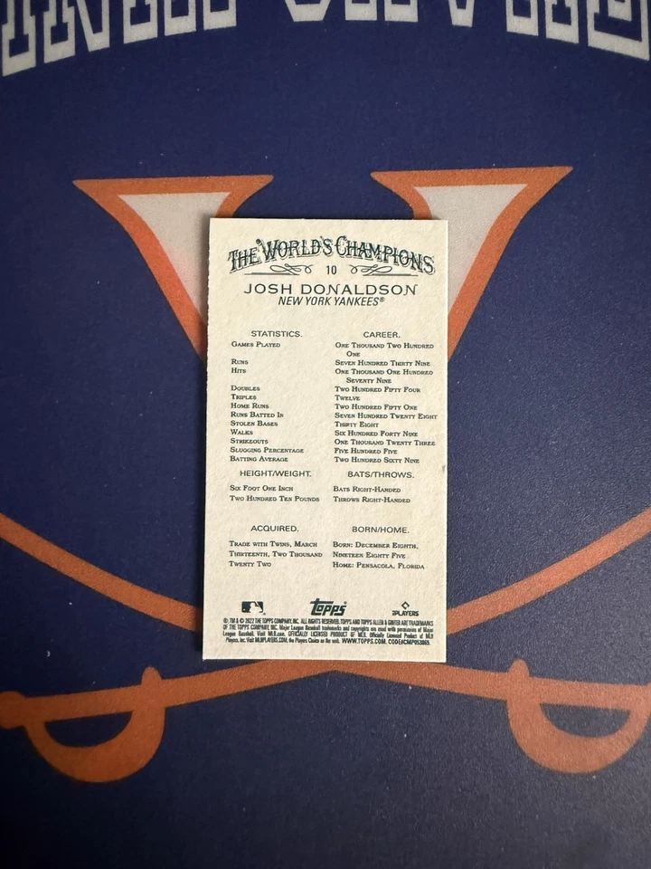 2022 Topps Allen & Ginter X Josh Donaldson #10 Mini Parallel New York Yankees - Image 2 of 4