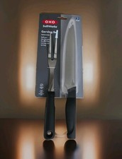 OXO SoftWorks Carving Set Knife & Fork Stainless Steel Soft Non-Slip Grip -NEW